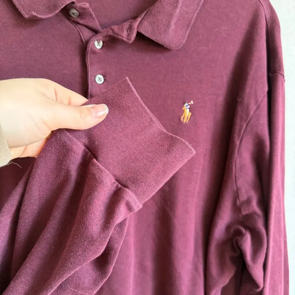 Polo Ralph Lauren Maroon Red Embroidered Logo Long Sleeve Classic Polo Mens XXL